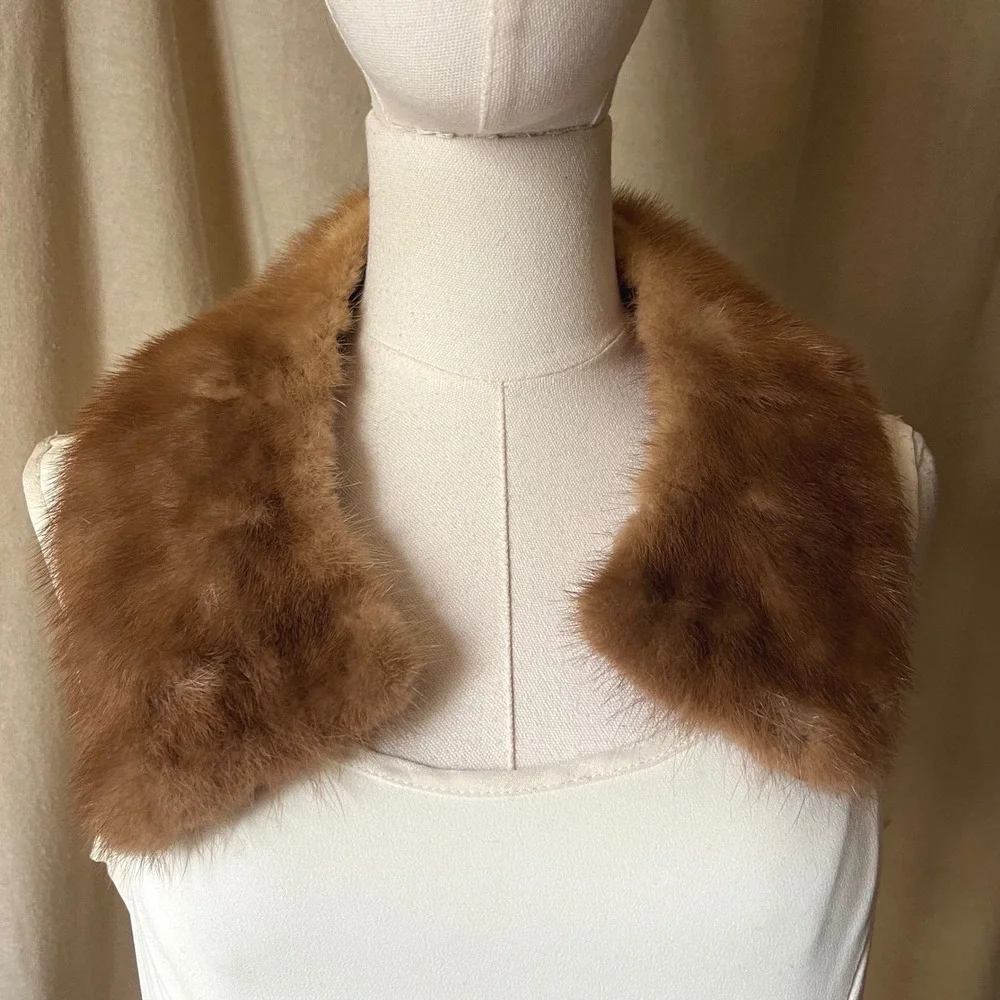 Vintage Brown Mink Fur Collar Genuine Fur Hook Closure 26